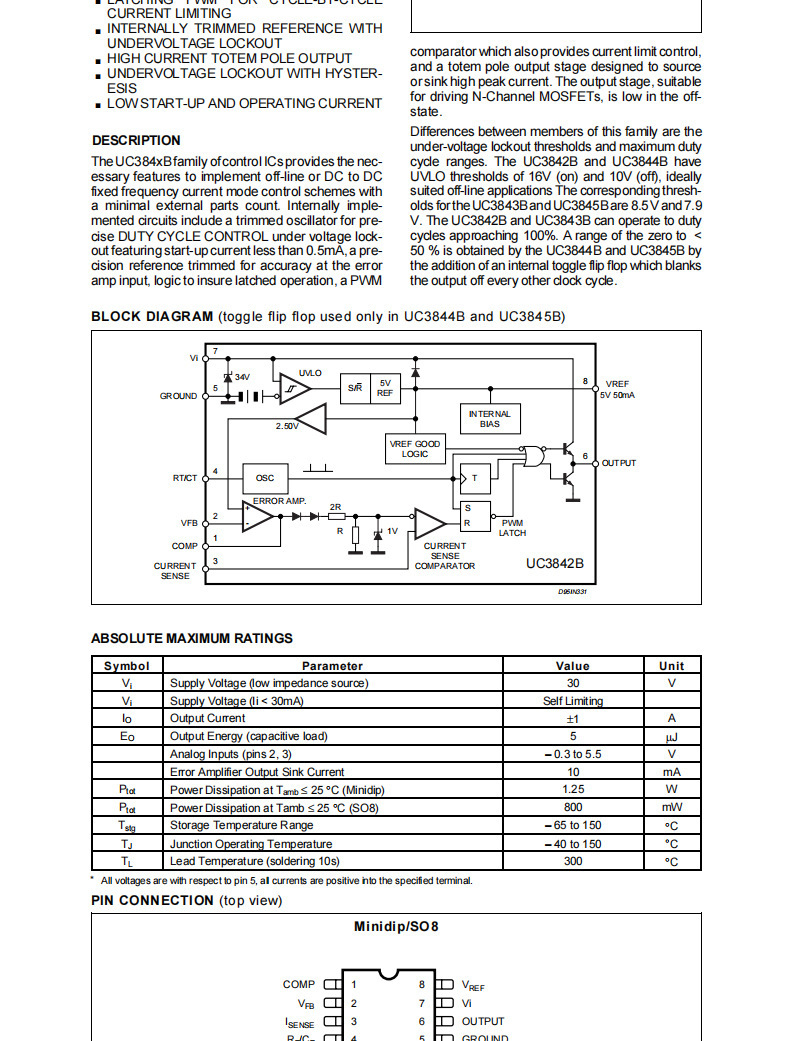 UC3845BN DIP‑8 High‑Performance Current‑Mode PWM Controller Power IC