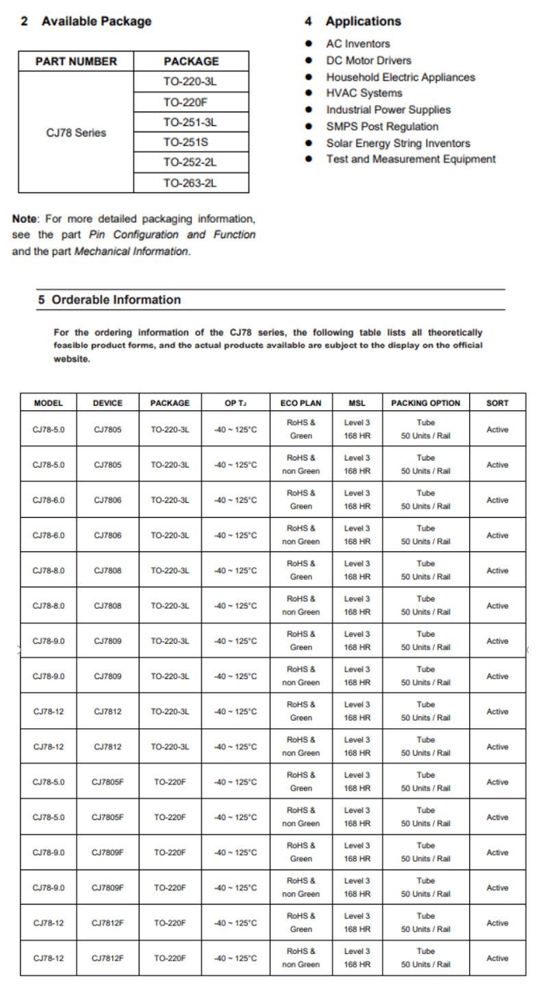CJ7805 TO‑220 5V 1.5A LDO Three‑Terminal Positive Voltage Regulator Integrated Circuit IC